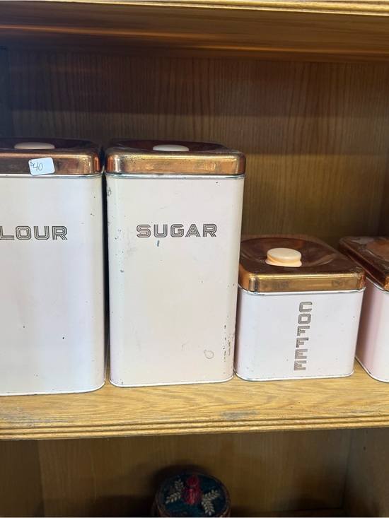 Other - Vintage pink  Kitchen Canister Set with Copper Lids